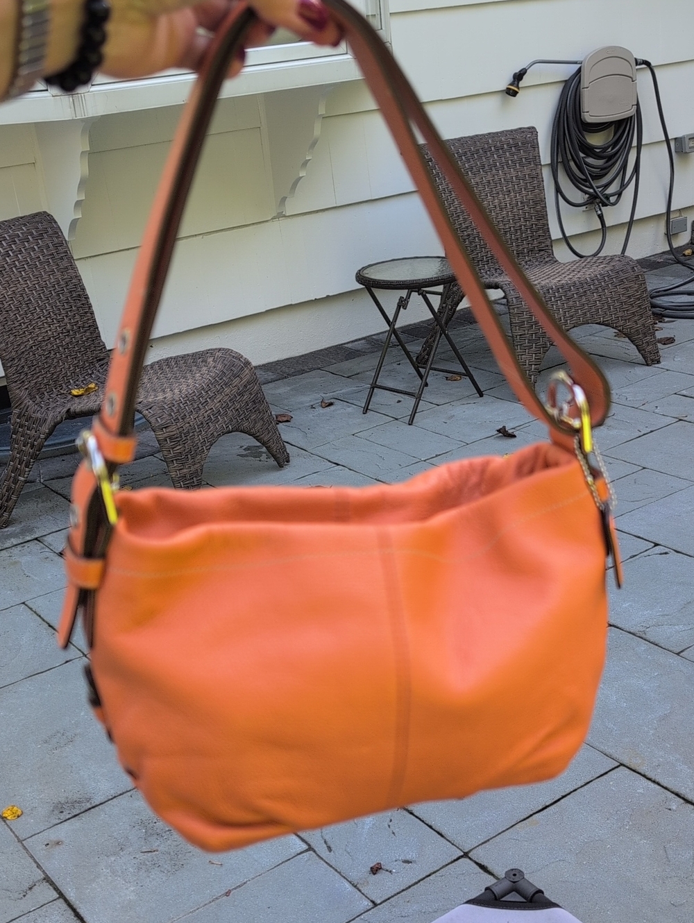 Coach East West Medium Hobo Orange Pebbled  Leather. EUC